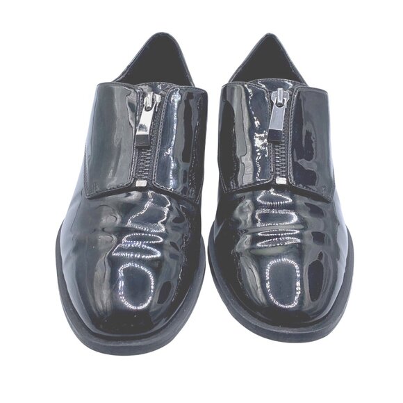 Zara TRF Women's Blucher Black Patent Leather Zip Oxford US 6.5 E 37 Minimalist - Picture 2 of 10
